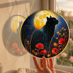 Black cat full moon stained glass suncatcher luminous stained glass artwork