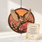 Owl Stained Glass Suncatcher Window Hanging with Crystal Prism