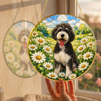 Doodle Dog in Daisy Field Suncatcher close-up detail