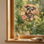Personalized Schnauzer Rose Suncatcher