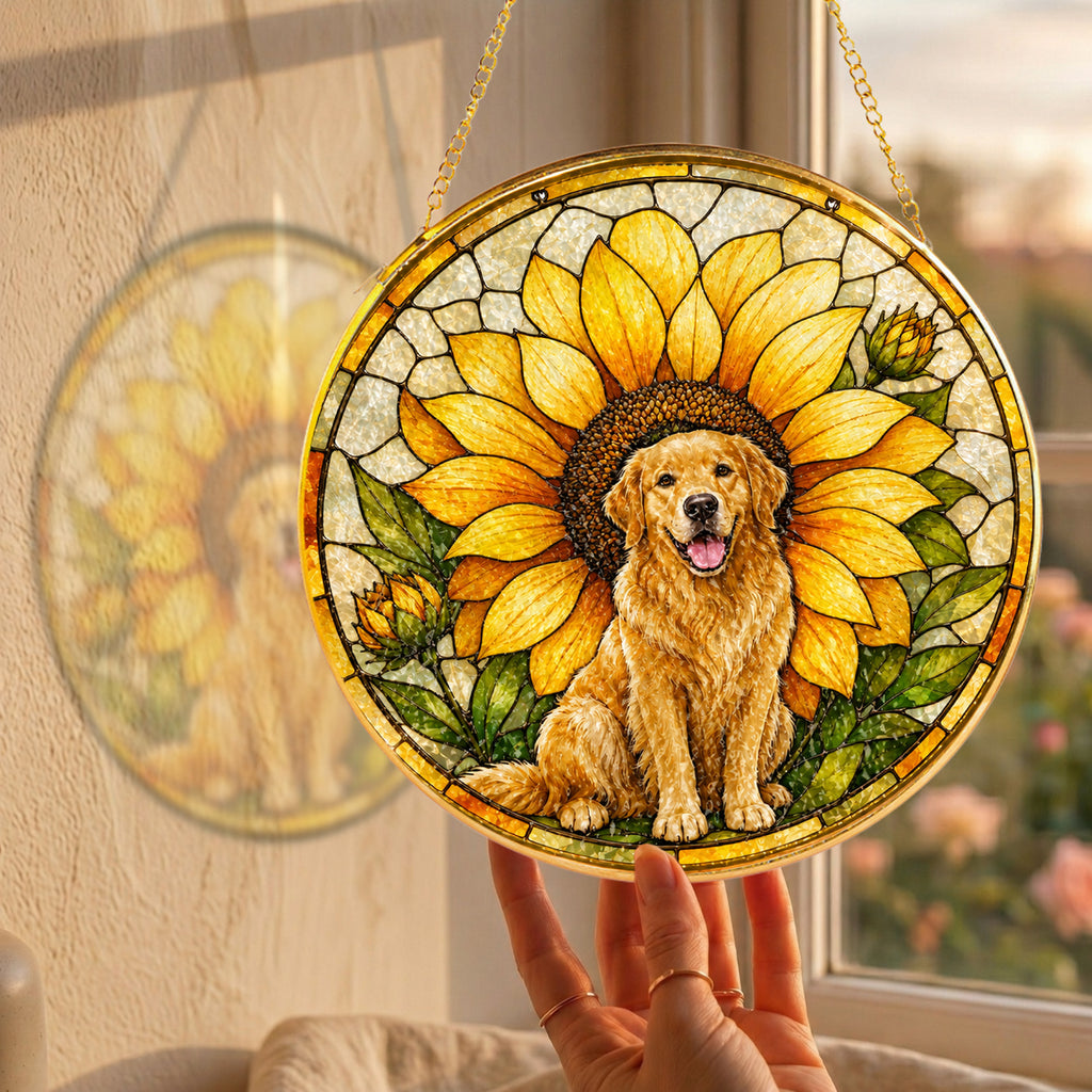 Golden Retriever Sunflower Suncatcher close-up detail
