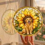 Golden Retriever Sunflower Suncatcher close-up detail