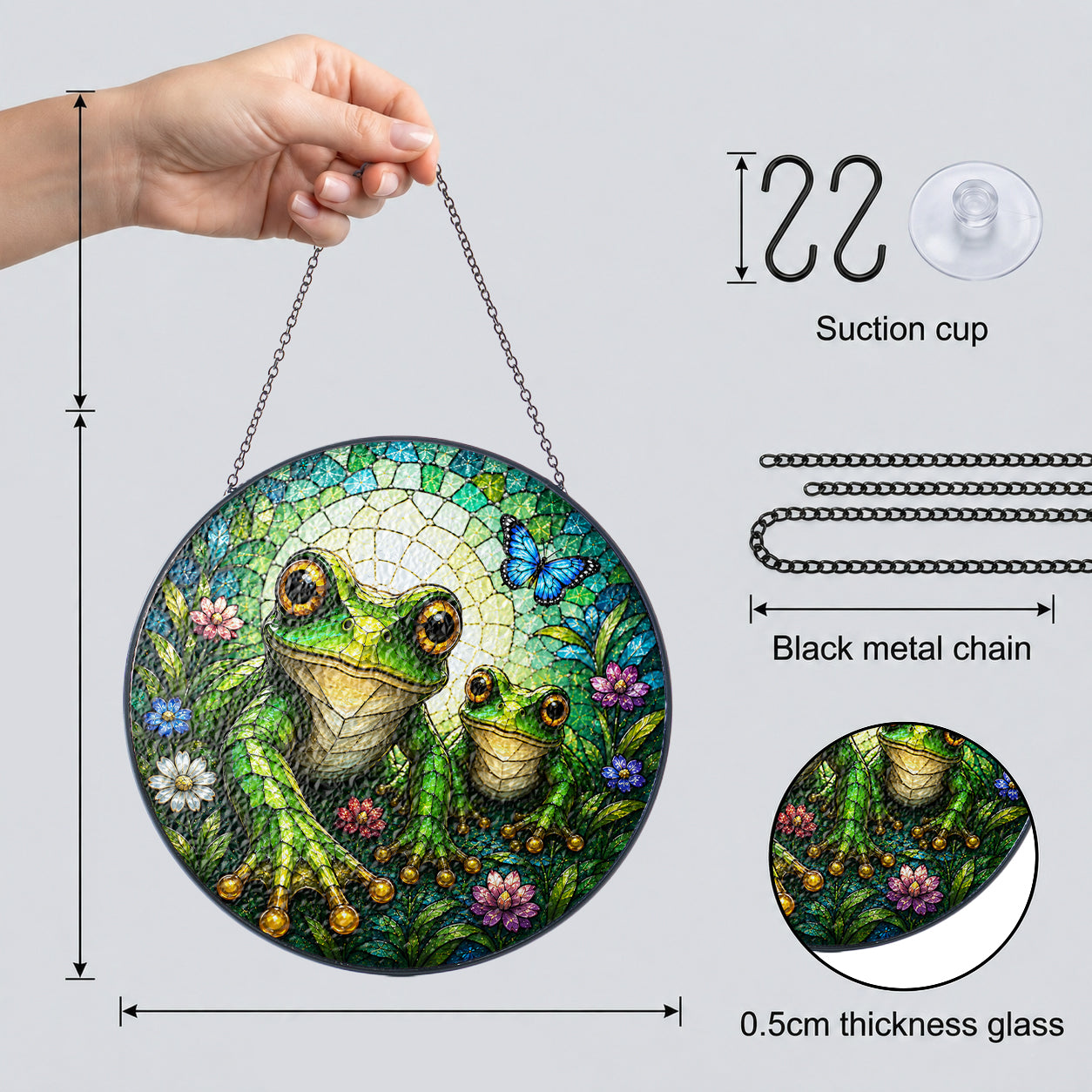 Mama and Baby Frog Wildflower Stained Glass Suncatcher