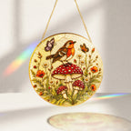 Robin & Mushroom Stained Glass Suncatcher