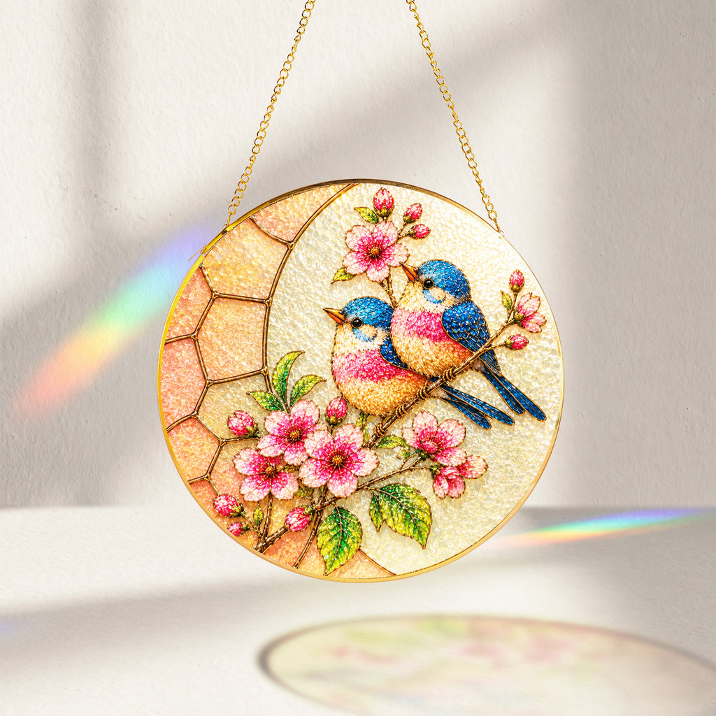 Bluebird & Cherry Blossom Stained Glass Suncatcher