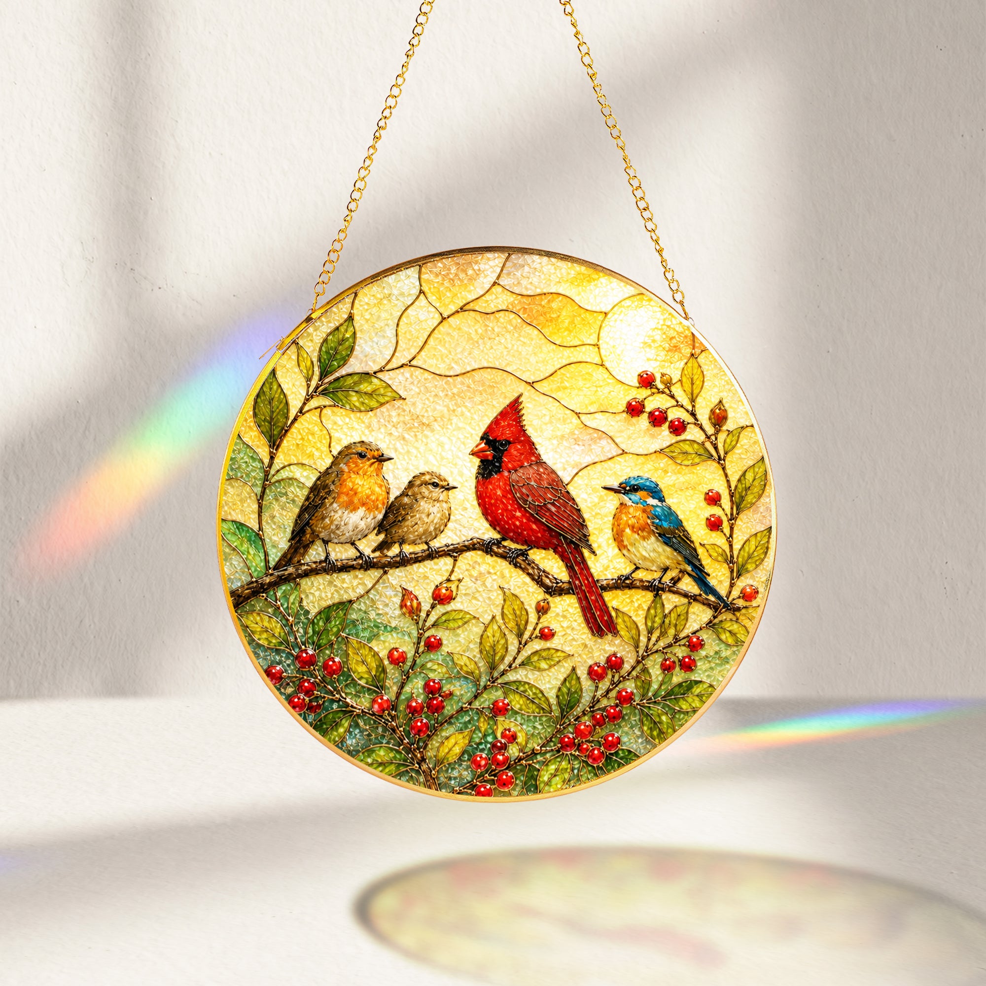 Cardinal & Songbirds Stained Glass Suncatcher