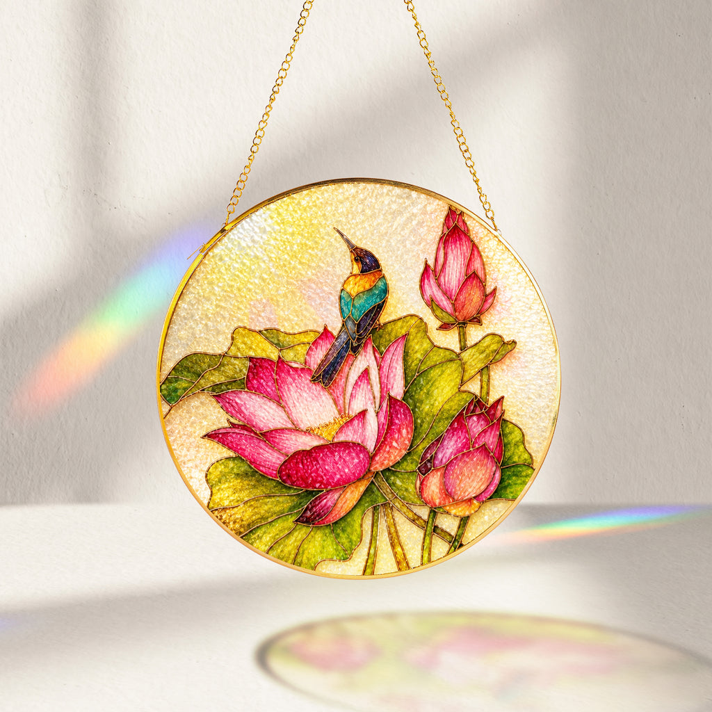 Kingfisher & Lotus Stained Glass Suncatcher