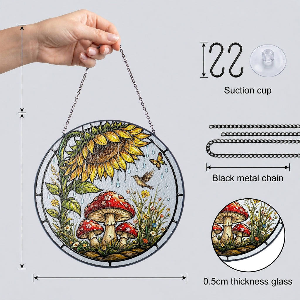 Sunflower Mushroom Stained Glass Suncatcher