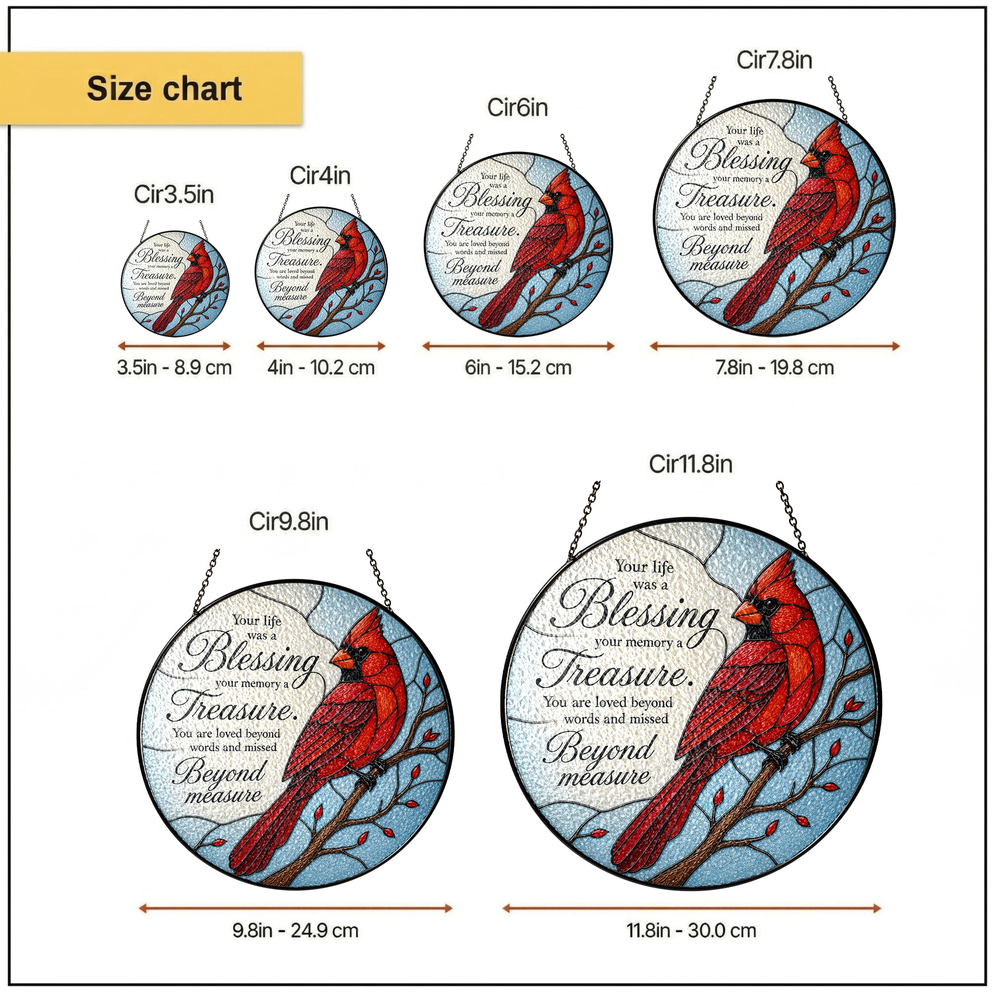 Cardinal Memorial "Your Life Was a Blessing" Stained Glass Suncatcher
