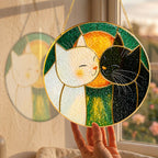 Cuddling cats stained glass suncatcher luminous stained glass artwork