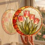 Pink tulip stained glass suncatcher luminous stained glass artwork