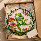 Dancing Frog Couple with Mushrooms Holographic Acrylic Suncatcher