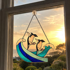 Personalized Penguin Couple Ocean Wave Holographic Acrylic Suncatcher