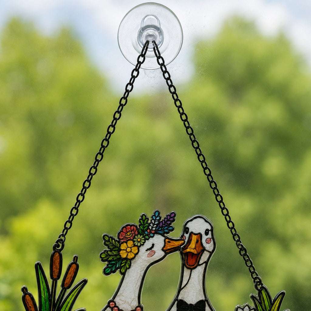 Personalized Goose Couple Wedding Fence Holographic Acrylic Suncatcher