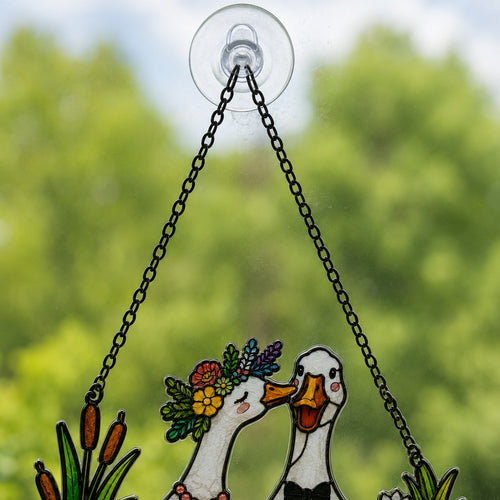Personalized Goose Couple Wedding Fence Holographic Acrylic Suncatcher
