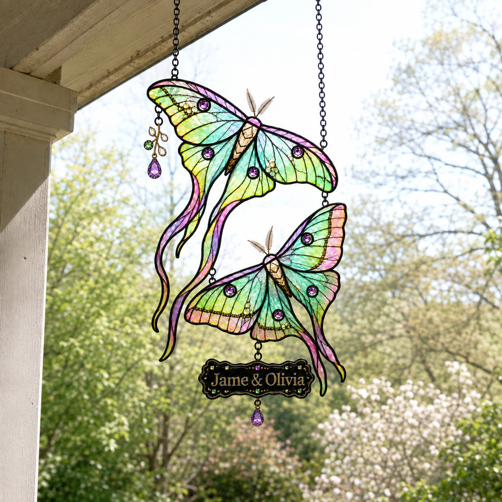 Personalized Luna Moth Couple Holographic Acrylic Suncatcher