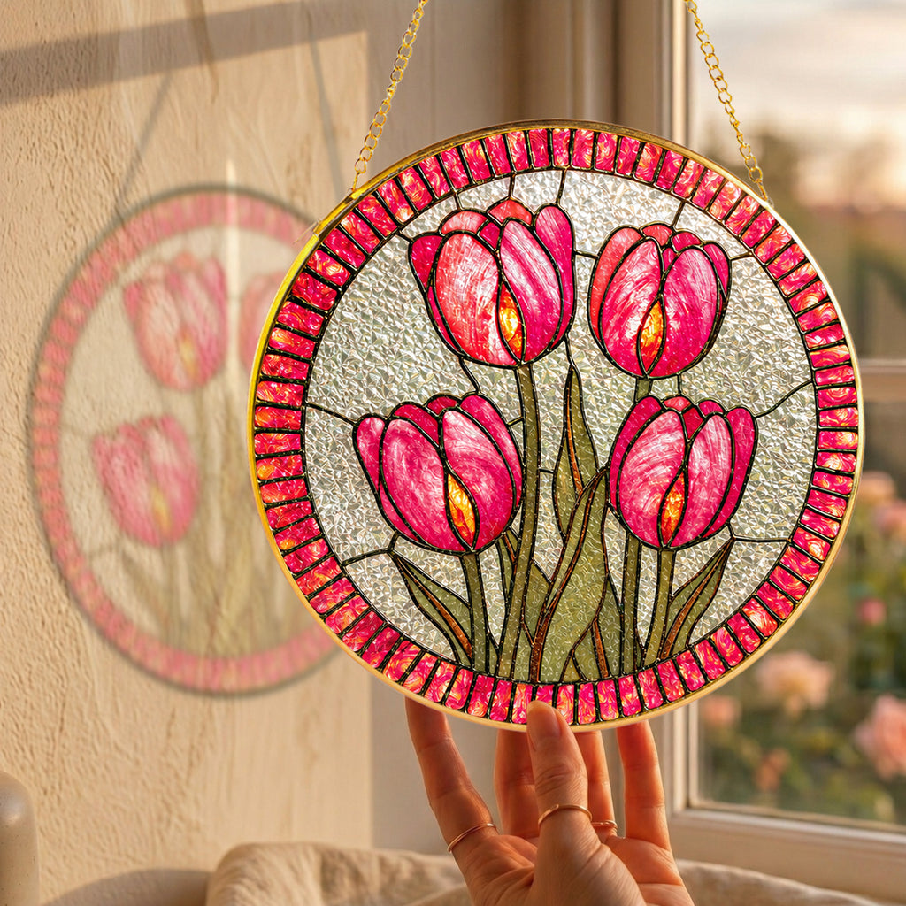 Pink Tulip Stained Glass Suncatcher