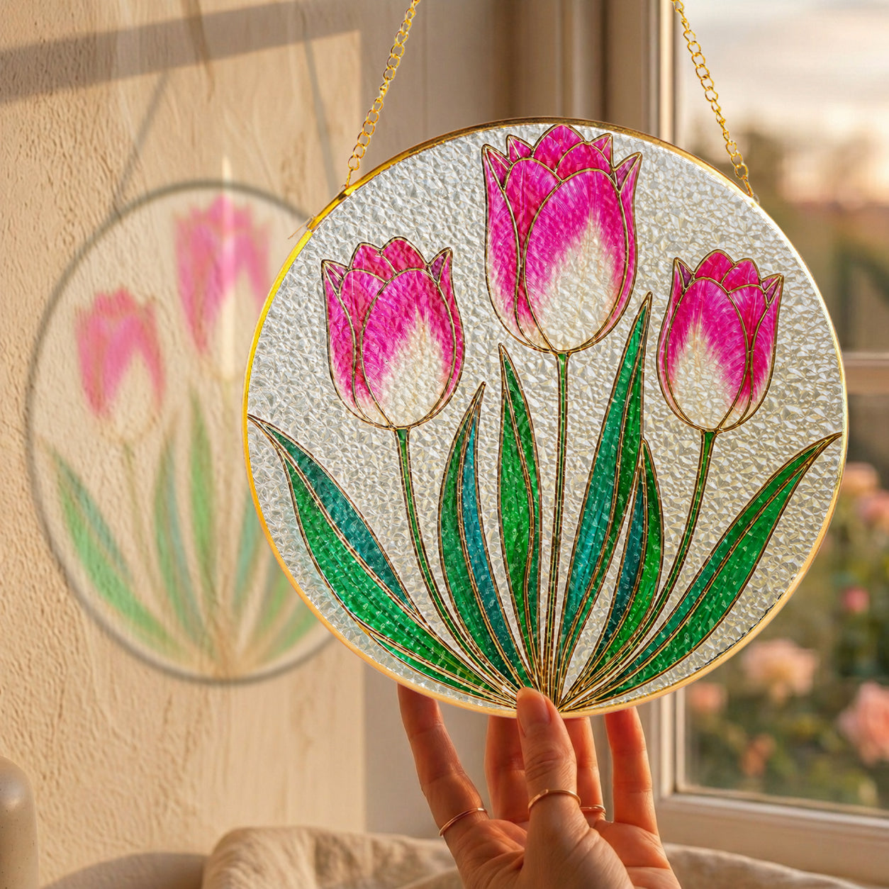 Pink Tulip Stained Glass Suncatcher