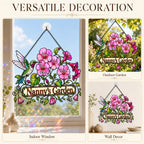 Personalized Nanny's Garden Hummingbird & Pink Blossom Holographic Acrylic Suncatcher