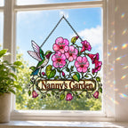 Personalized Nanny's Garden Hummingbird & Pink Blossom Holographic Acrylic Suncatcher