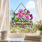 Personalized Nanny's Garden Hummingbird & Pink Blossom Holographic Acrylic Suncatcher