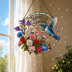Personalized Nanny's Garden Hummingbird Holographic Acrylic Suncatcher