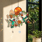 Hummingbird Flowering Branch Holographic Acrylic Suncatcher with Charm
