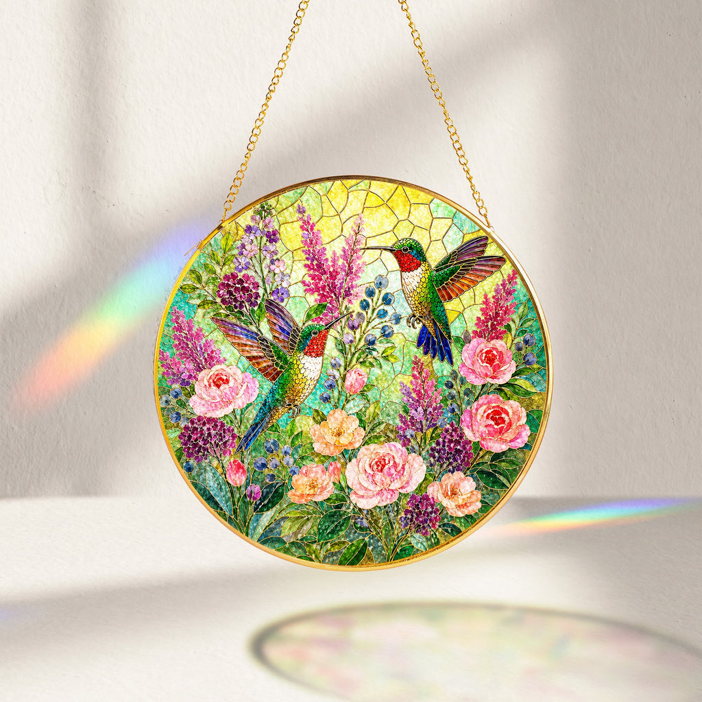 Hummingbird Floral Stained Glass Suncatcher