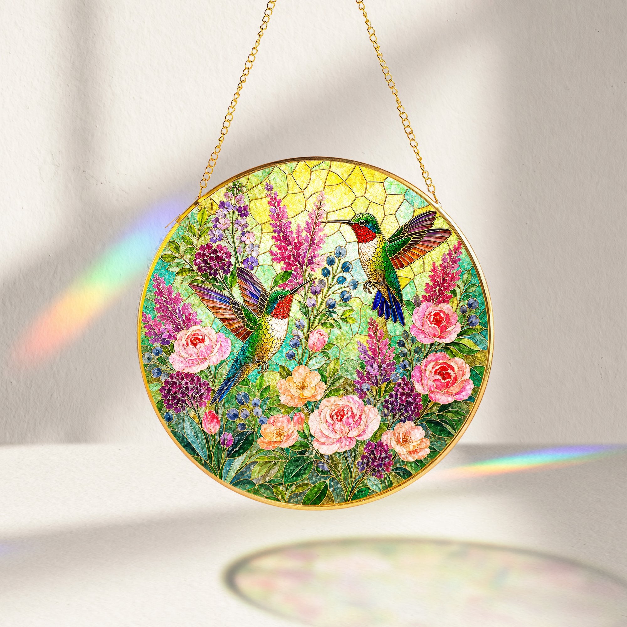 Hummingbird Floral Stained Glass Suncatcher