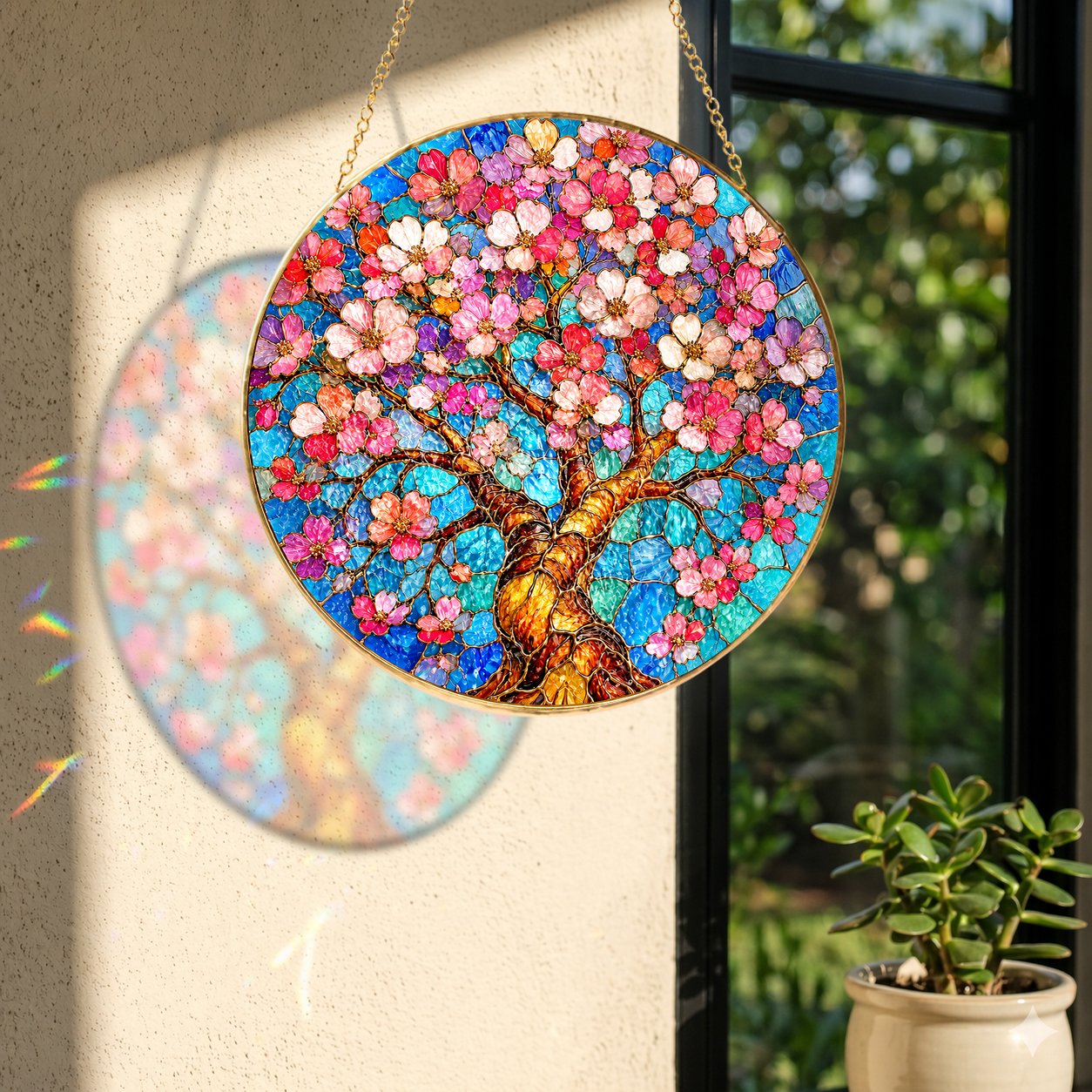 Cherry Blossom Stained Glass Suncatcher