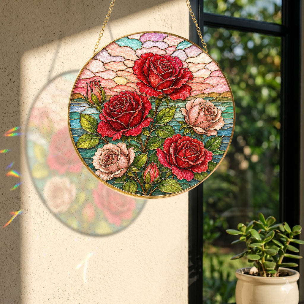 Red Rose Stained Glass Suncatcher