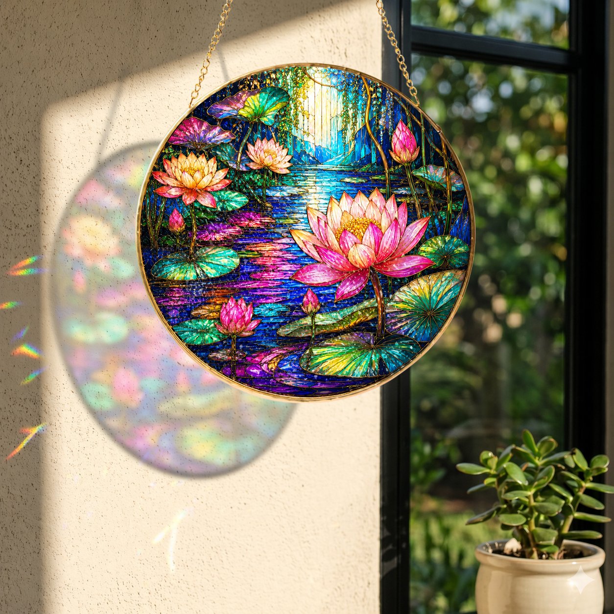 Lotus Flower Stained Glass Suncatcher