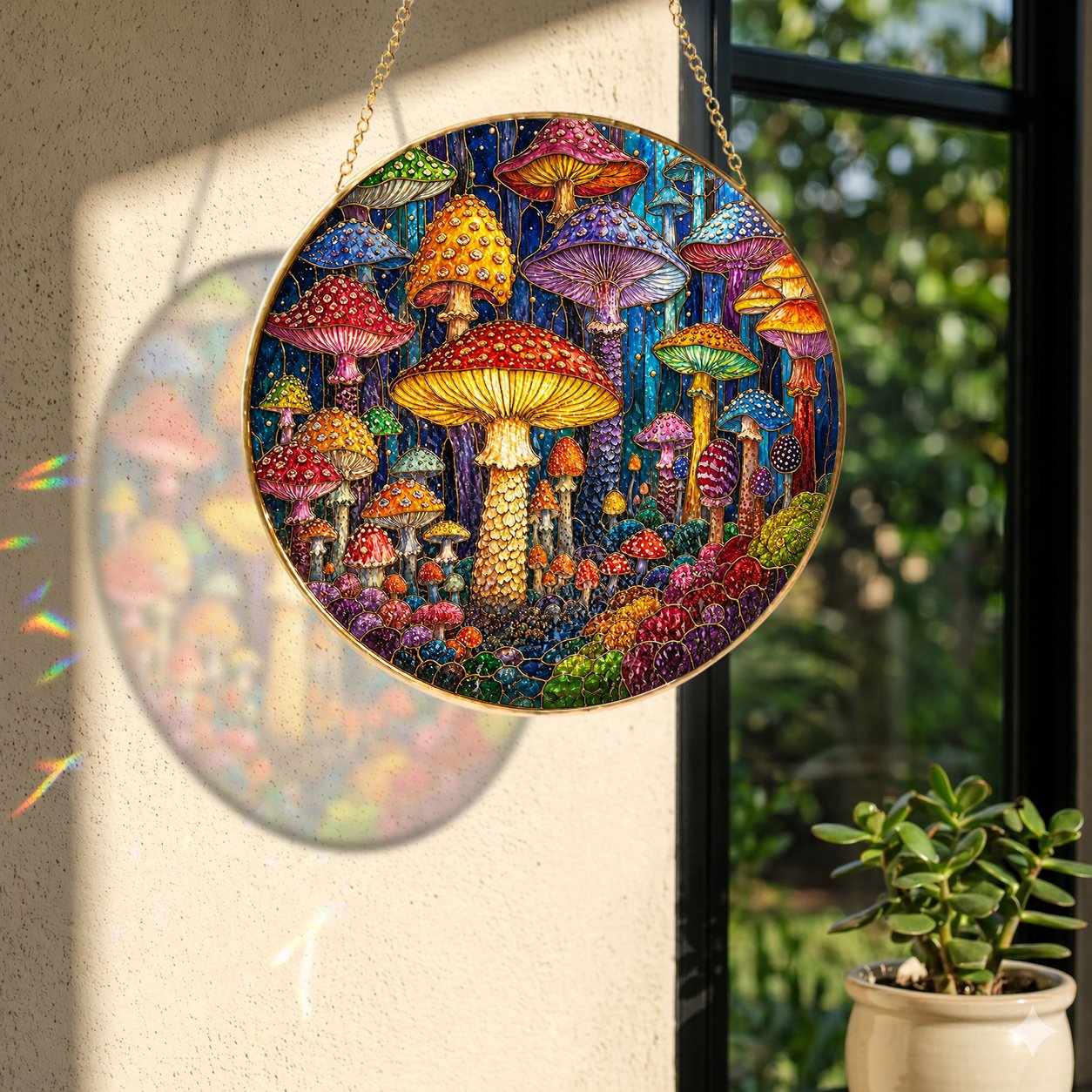 Mushroom Stained Glass Suncatcher