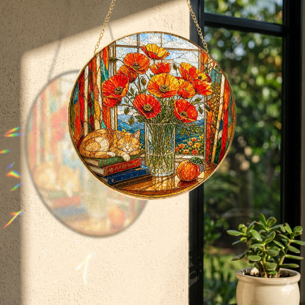 Red Poppy Stained Glass Suncatcher