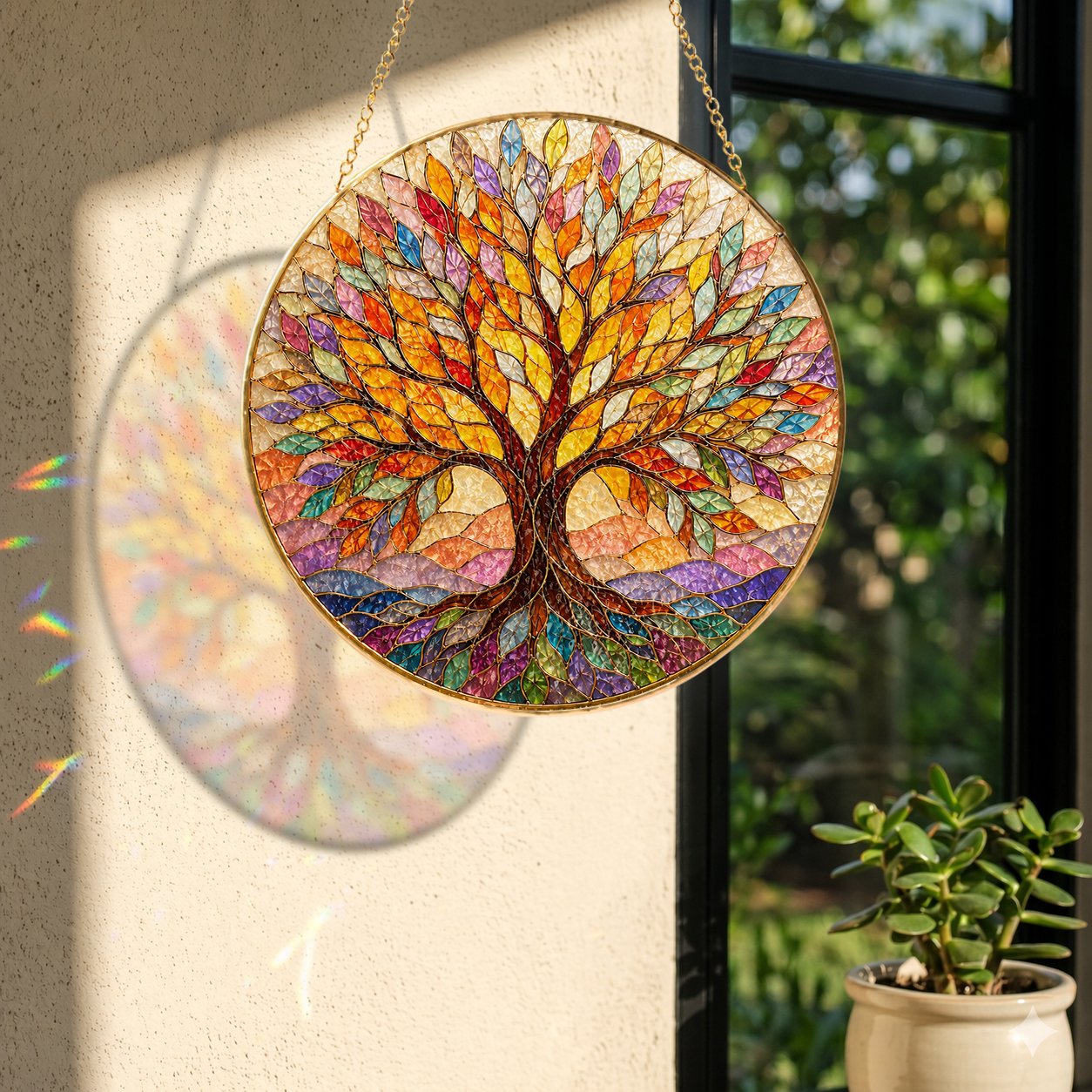 Autumn Tree of Life Stained Glass Suncatcher