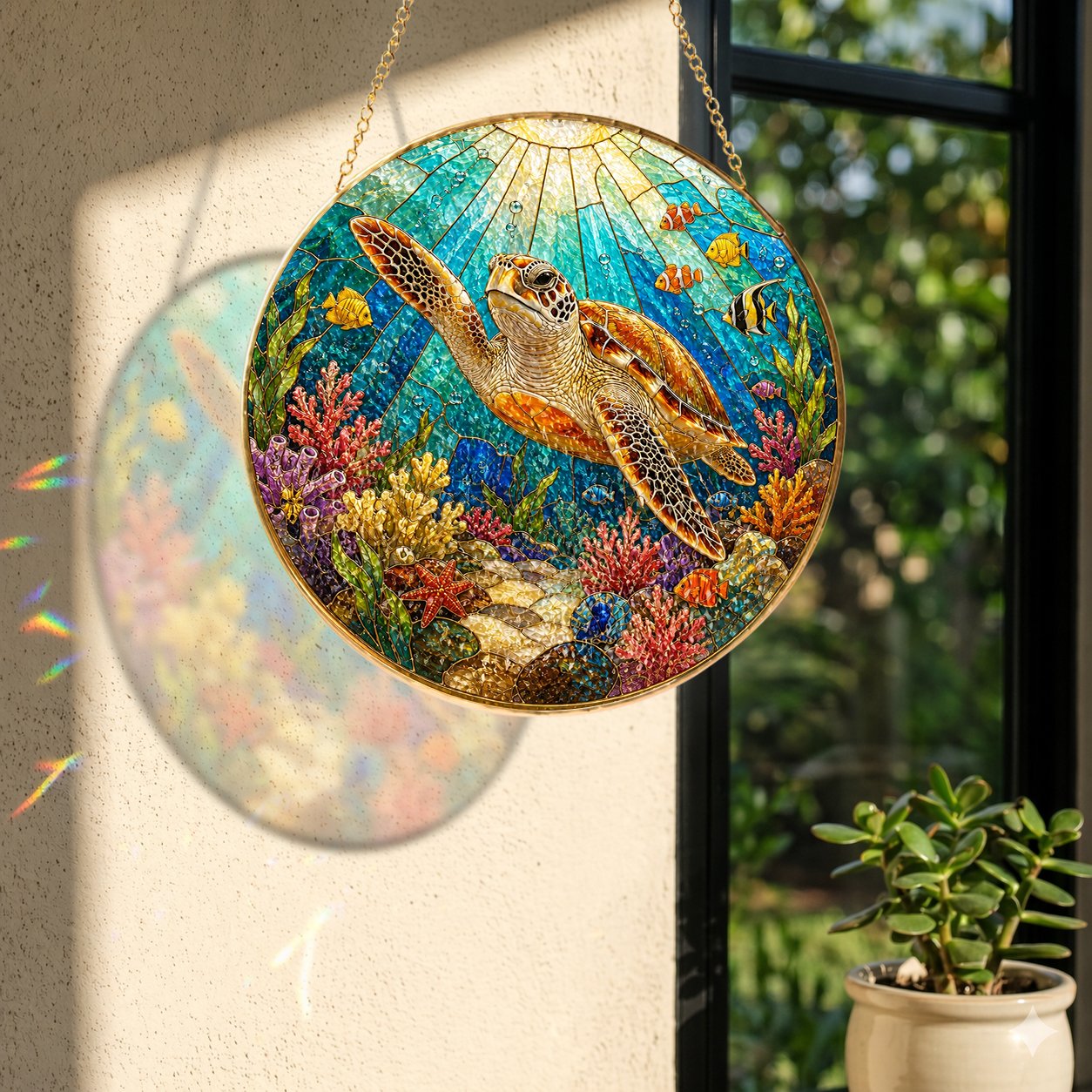 Sea Turtle Stained Glass Suncatcher