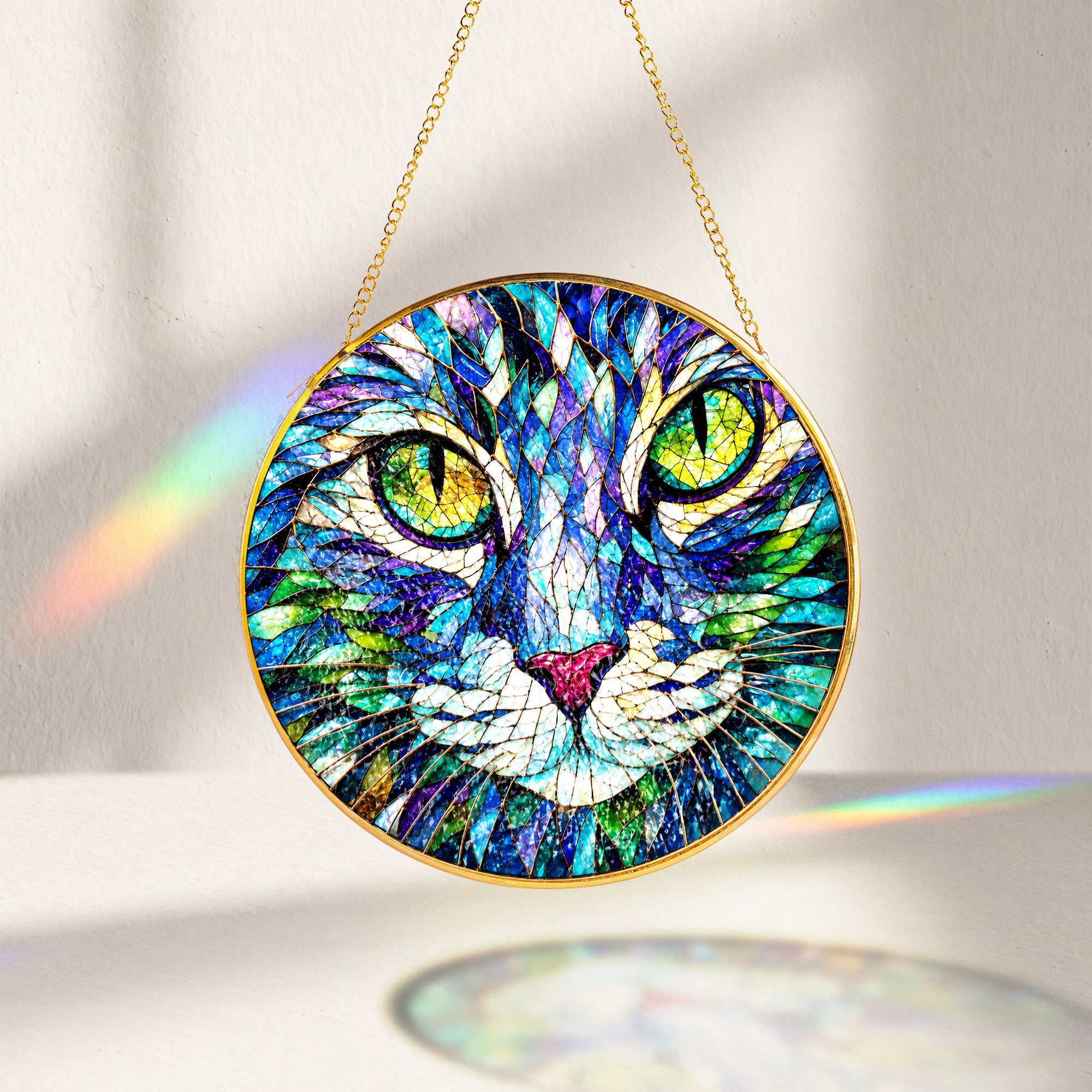 Cat Face Stained Glass Suncatcher