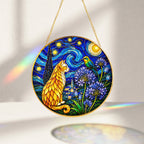 Starry Night Cat Stained Glass Suncatcher