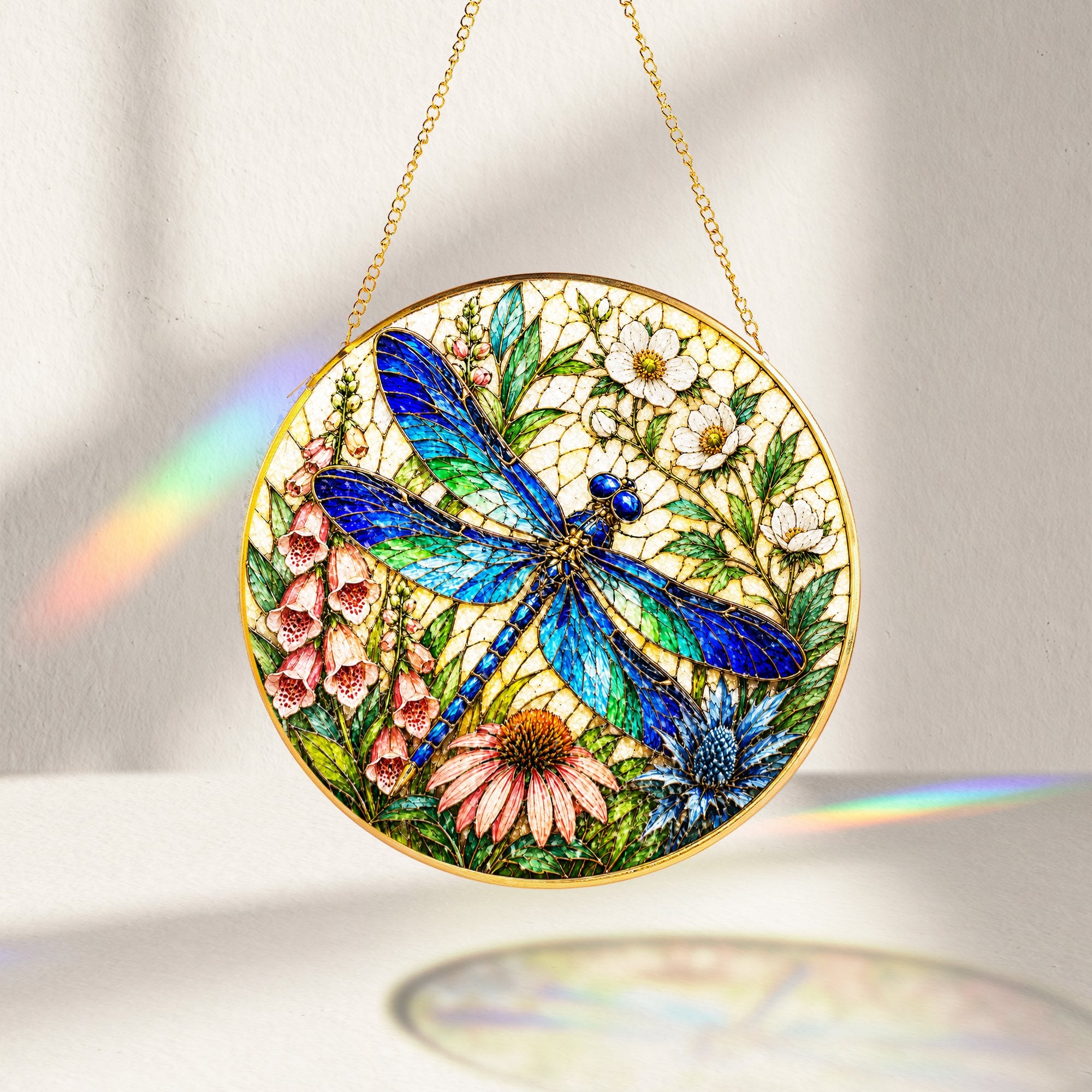 Dragonfly Floral Stained Glass Suncatcher