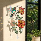 Hummingbird Blooming Vine Holographic Acrylic Suncatcher with Charm