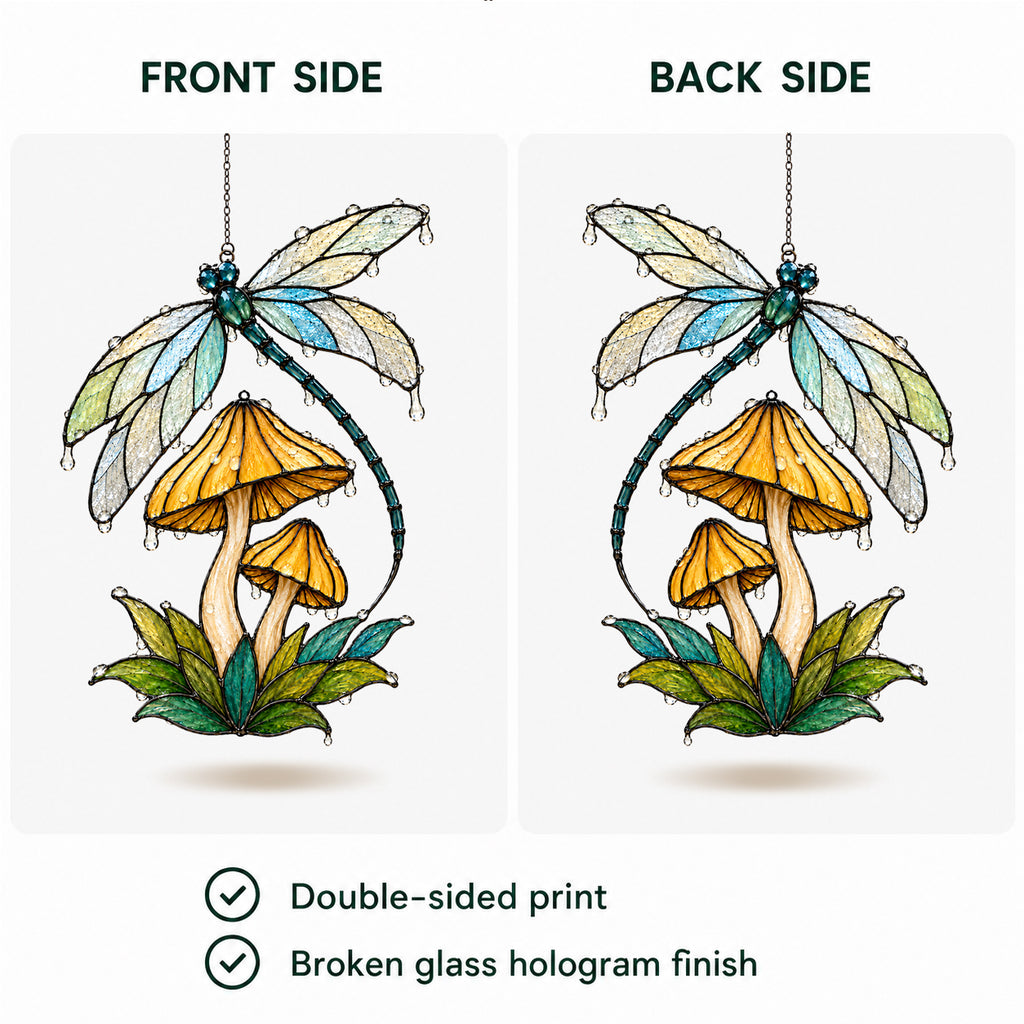Dragonfly & Mushroom Holographic Acrylic Suncatcher