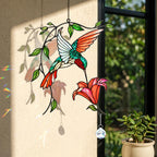 Hummingbird Blooming Vine Holographic Acrylic Suncatcher with Charm