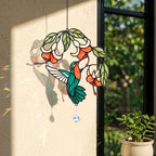 Hummingbird Blooming Vine Holographic Acrylic Suncatcher with Charm