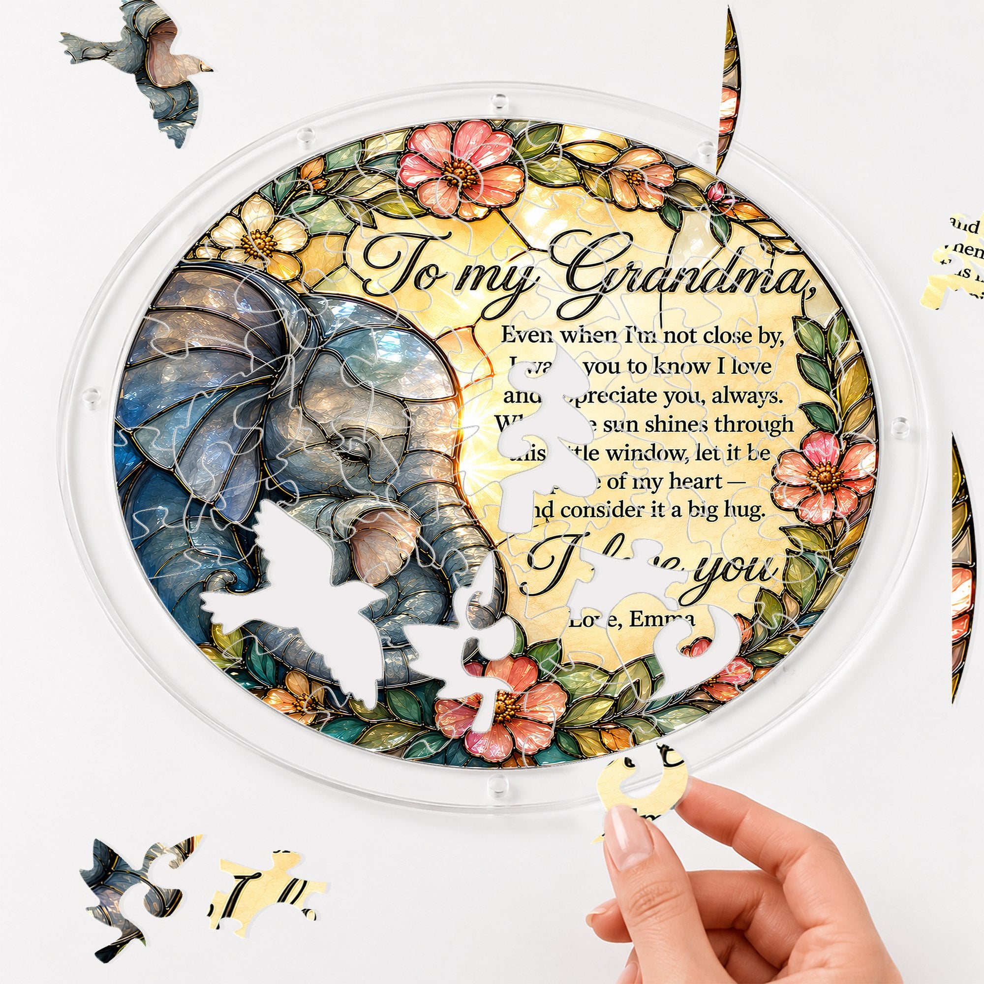 Personalized Grandma Elephant Acrylic Puzzle Suncatcher