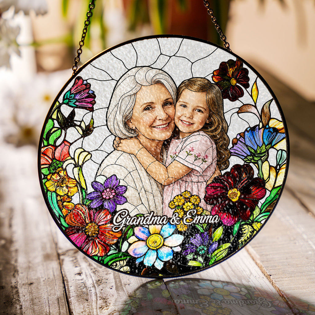 Personalized Wildflower Photo Stained Glass Suncatcher