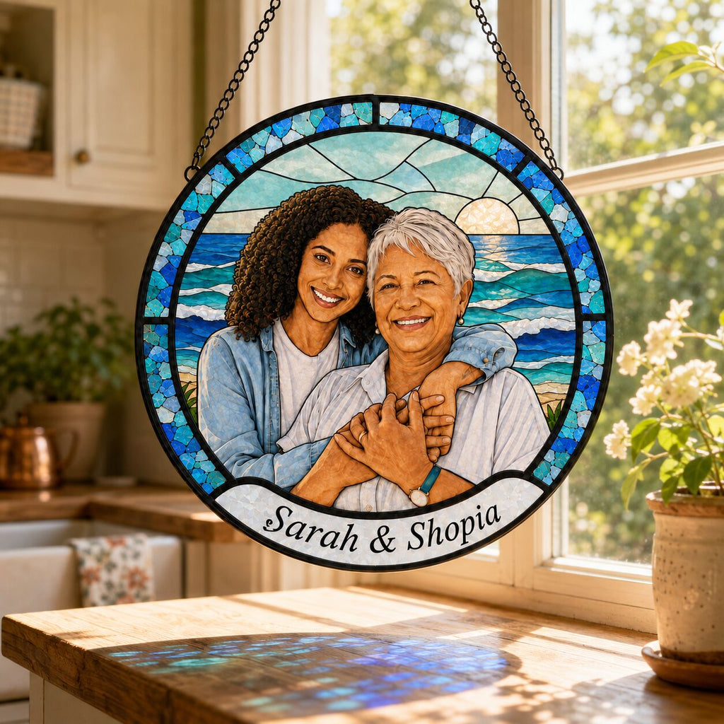 Personalized Ocean Photo Stained Glass Suncatcher
