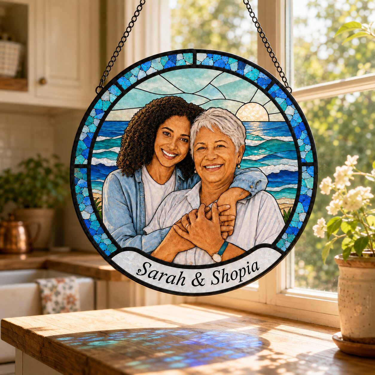 Personalized Ocean Photo Stained Glass Suncatcher