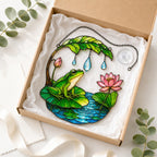 Frog suncatcher arriving gift ready in a kraft box with hanging chain