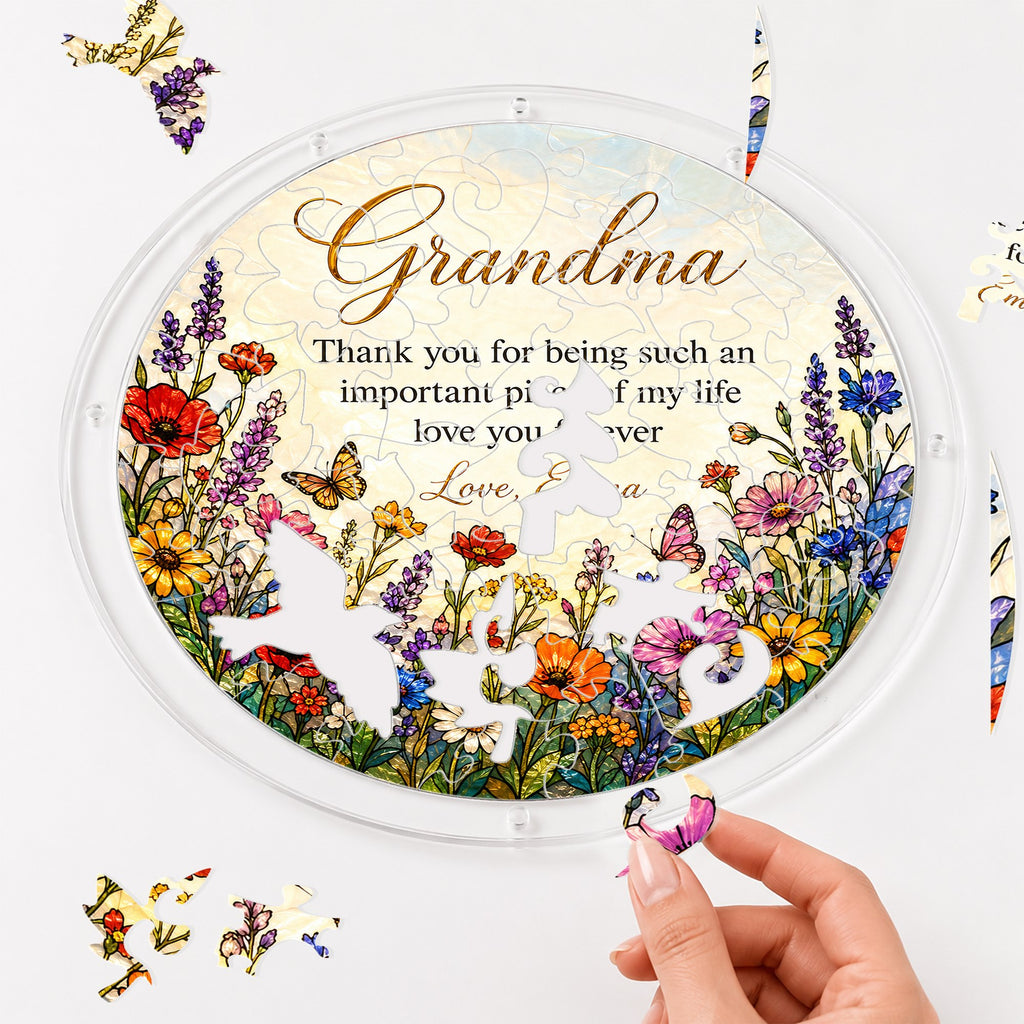 Personalized Grandma Wildflower Acrylic Puzzle Suncatcher