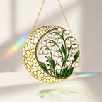 Lily of the Valley Stained Glass Suncatcher – Crescent Moon